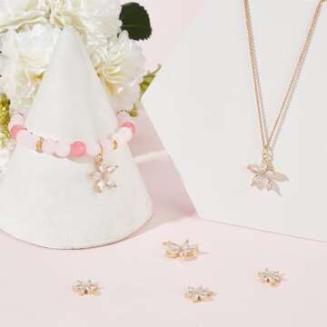 Beebeecraft 1 Box 6Pcs 2 Style Cubic Zirconia Flower Charms 18K Gold Plated Floral Daisy Crystal Rhinestone Pendant Charms with Jump Ring for Jewellery Making DIY Earring Necklace Bracelet Crafts