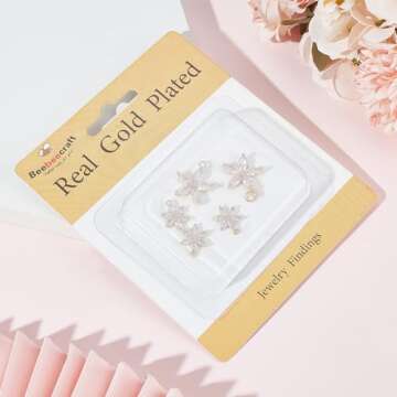 Beebeecraft 1 Box 6Pcs 2 Style Cubic Zirconia Flower Charms 18K Gold Plated Floral Daisy Crystal Rhinestone Pendant Charms with Jump Ring for Jewellery Making DIY Earring Necklace Bracelet Crafts