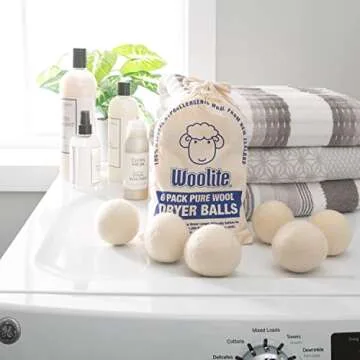 WOOLITE Laundry 360 6 Pack Wool Dryer Ball Set with Canvas Draw Bag