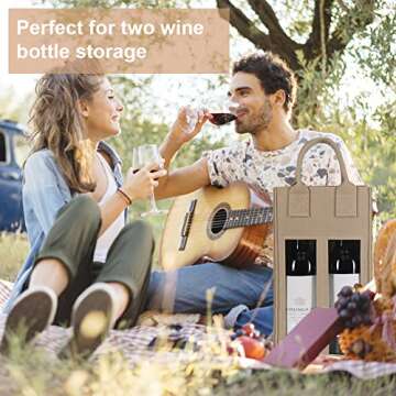 Shintop Double Wine Bag with Window, Felt Bottle Gift Bag with Handle Reusable Wine Tote Carrier for Party Favors Travel, Camping(1pc, beige)