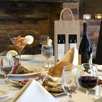 Shintop Double Wine Bag with Window, Felt Bottle Gift Bag with Handle Reusable Wine Tote Carrier for Party Favors Travel, Camping(1pc, beige)