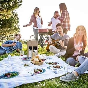 Shintop Double Wine Bag with Window, Felt Bottle Gift Bag with Handle Reusable Wine Tote Carrier for Party Favors Travel, Camping(1pc, beige)