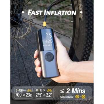 GPUTEK Bike Electric Air Pump: 150Psi Portable Bicycle Tire Pump with Digital Pressure Gauge for Roa...