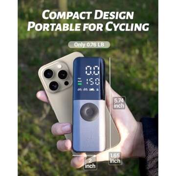 GPUTEK Bike Electric Air Pump: 150Psi Portable Bicycle Tire Pump with Digital Pressure Gauge for Road, Mountain, E-Bike, Motorcycle with Presta, Schrader, Dunlop Valve Accessories