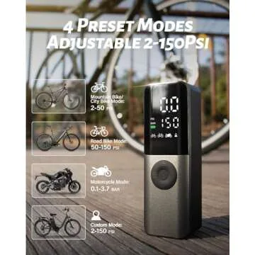 GPUTEK Bike Electric Air Pump: 150Psi Portable Bicycle Tire Pump with Digital Pressure Gauge for Road, Mountain, E-Bike, Motorcycle with Presta, Schrader, Dunlop Valve Accessories
