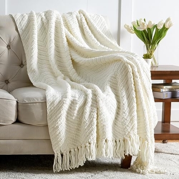 Bedsure White Chenille Throw Blanket - Cozy & Versatile