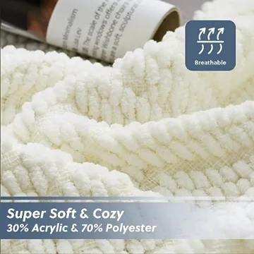 Bedsure White Chenille Throw Blanket - Cozy & Versatile