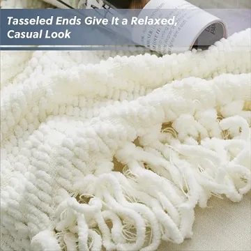 Bedsure White Chenille Throw Blanket - Cozy & Versatile