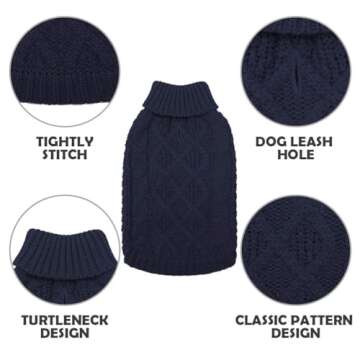 Mihachi Turtleneck Dog Sweater - Winter Coat Apparel Classic Cable Knit Clothes with Leash Hole for Cold Weather, Ideal Gift for Pet in New Year X-Small