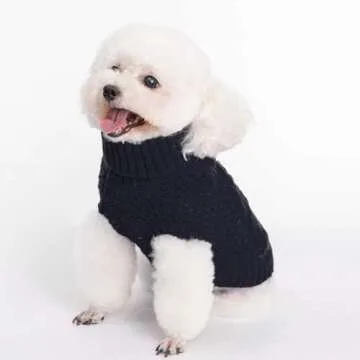 Mihachi Turtleneck Dog Sweater - Winter Coat Apparel Classic Cable Knit Clothes with Leash Hole for Cold Weather, Ideal Gift for Pet in New Year X-Small