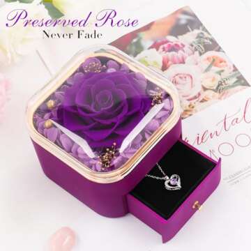 Beferr Valentines Gifts for Her Women Birthday Gifts Preserved Real Rose with Necklace Eternal Roses...