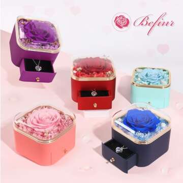 Beferr Valentines Gifts for Her Women Birthday Gifts Preserved Real Rose with Necklace Eternal Roses Forever Flowers Gifts for Mom Wife Sister Grandma