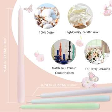 Handmade Taper Candles - Unscented Long Candles Colored Wax Twisted Candles - 10 Inch Candle Sticks ...