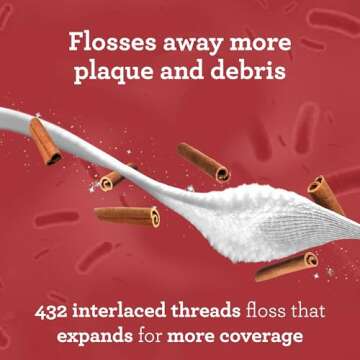 GuruNanda Expandable Waxed Dental Floss for Gentle, Deep Cleaning Wide Teeth Flossing - Cinnamon Flavor - 55 Yards