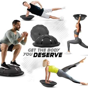 Yes4All Half Balance Ball Trainer – Half Ball Exercise Balance Trainer for Core Training & Balance Workout (Black Matte) 23.5" x 7.25"