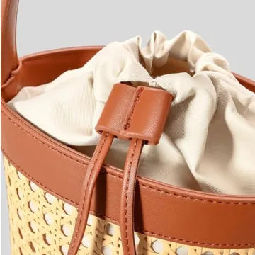Avilego Rattan Bag for Women Straw Tote Bucket Bag PU Leather Summer Beach Bag Holiday Purses