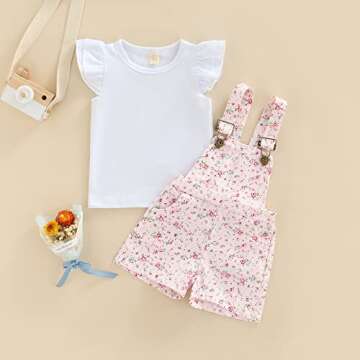 3T Baby Girl Summer Clothes Flower T-Shirt Tops Suspender 2T Overalls Shorts Toddler Outfit Floral 2...