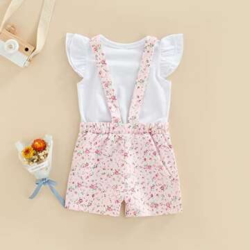 3T Baby Girl Summer Floral Suspender Outfit for Toddler