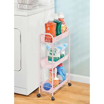 mDesign Steel Rolling Utility Cart Storage Organizer Trolley with 3 Basket Shelves for Laundry Room,...