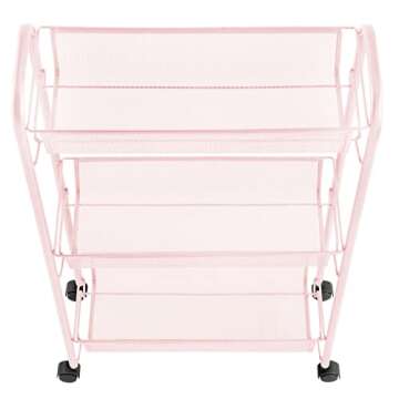 mDesign Steel Rolling Utility Cart Storage Organizer Trolley with 3 Basket Shelves for Laundry Room, Mudroom, Garage, Bathroom Organization - Holds Detergents, Hand Soap - Biro Collection, Light Pink