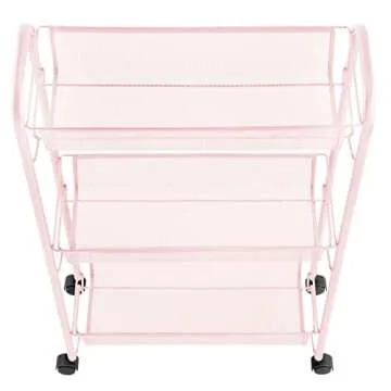 mDesign Steel Rolling Utility Cart Storage Organizer Trolley with 3 Basket Shelves for Laundry Room, Mudroom, Garage, Bathroom Organization - Holds Detergents, Hand Soap - Biro Collection, Light Pink