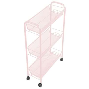 mDesign Steel Rolling Utility Cart Storage Organizer Trolley with 3 Basket Shelves for Laundry Room, Mudroom, Garage, Bathroom Organization - Holds Detergents, Hand Soap - Biro Collection, Light Pink