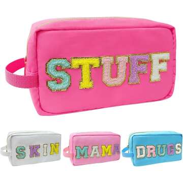 Preppy Chenille Patch Makeup Bag - Waterproof Organizer