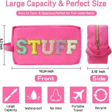 Preppy Chenille Patch Makeup Bag - Waterproof Organizer