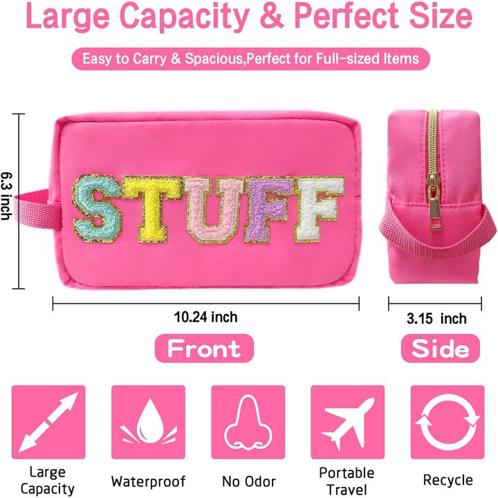 Preppy Chenille Patch Makeup Bag - Waterproof Organizer