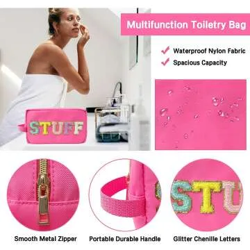 Preppy Chenille Patch Makeup Bag - Waterproof Organizer