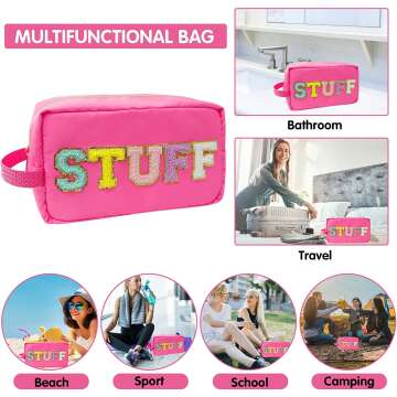 Preppy Chenille Patch Makeup Bag - Waterproof Organizer