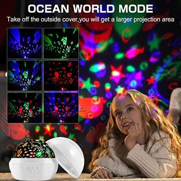 Joycabin Night Light for Kids, 2 in 1 Star Projector & Ocean Undersea Lamp,Rotating 8 Color Changing LED Night Lights Projector for Kids Baby Bedroom Decoration