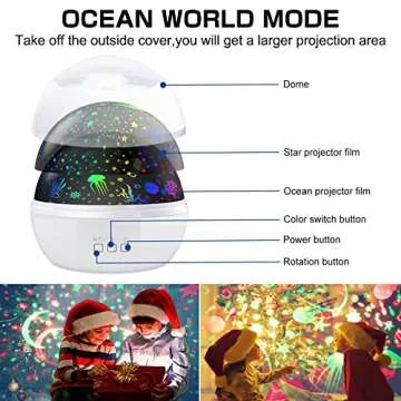 Joycabin Night Light for Kids, 2 in 1 Star Projector & Ocean Undersea Lamp,Rotating 8 Color Changing LED Night Lights Projector for Kids Baby Bedroom Decoration