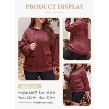 Eytino Plus Size Oversized Sweatshirt for Women Long Sleeve Hoodies Tops with Two Pockets,5X Burgundy