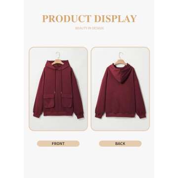 Eytino Plus Size Oversized Sweatshirt for Women Long Sleeve Hoodies Tops with Two Pockets,5X Burgundy