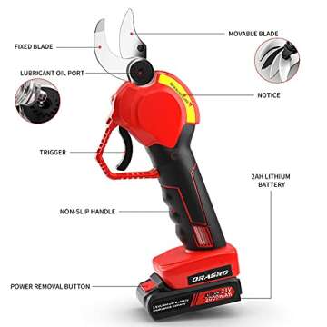 Dragro Electric Pruning Shears Professional Cordless Electric Pruning Battery Powered, Tree Branch Pruner with 2 PCS Rechargeable 2 Ah Lithium Battery - 30mm (1.2inch) Cutting Diameter