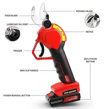 Dragro Electric Pruning Shears Professional Cordless Electric Pruning Battery Powered, Tree Branch Pruner with 2 PCS Rechargeable 2 Ah Lithium Battery - 30mm (1.2inch) Cutting Diameter