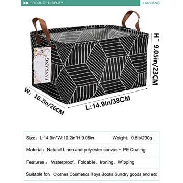 FANKANG Storage Basket,Nursery Hamper Canvas Laundry Basket Foldable with Waterproof PE Coating Storage, Office, Bedroom, Clothes,Toys (Rec-Black Cube)