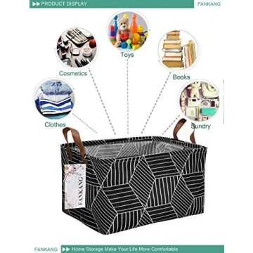 FANKANG Storage Basket,Nursery Hamper Canvas Laundry Basket Foldable with Waterproof PE Coating Storage, Office, Bedroom, Clothes,Toys (Rec-Black Cube)