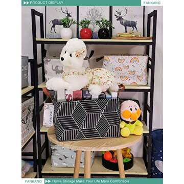 FANKANG Storage Basket,Nursery Hamper Canvas Laundry Basket Foldable with Waterproof PE Coating Storage, Office, Bedroom, Clothes,Toys (Rec-Black Cube)