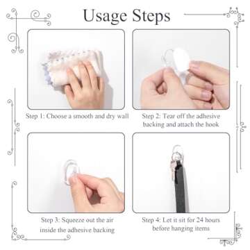 Jetec 60 Pieces Adhesive Hooks Wall Hooks Christmas Window Hanger Ring Hanger Adhesive Hanging Hooks with Non Marking Sticker for Kitchen Bathroom Bedroom Office, Transparent