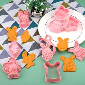 16 Pieces Easter Cookie Cutters 3D Embossing Cookie Stamper Plastic Biscuit Stamper Rabbit Bunny Egg Butterfly Flower Basket Stamps for DIY Cake Baking Supplies