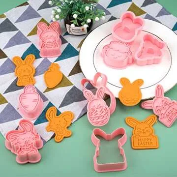16 Pieces Easter Cookie Cutters 3D Embossing Cookie Stamper Plastic Biscuit Stamper Rabbit Bunny Egg Butterfly Flower Basket Stamps for DIY Cake Baking Supplies