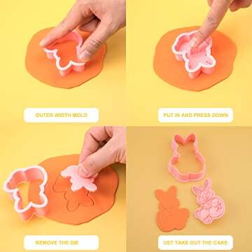 16 Pieces Easter Cookie Cutters 3D Embossing Cookie Stamper Plastic Biscuit Stamper Rabbit Bunny Egg Butterfly Flower Basket Stamps for DIY Cake Baking Supplies