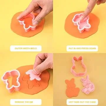 16 Pieces Easter Cookie Cutters 3D Embossing Cookie Stamper Plastic Biscuit Stamper Rabbit Bunny Egg Butterfly Flower Basket Stamps for DIY Cake Baking Supplies