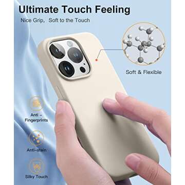 Cousper [5 in 1 Compatible with iPhone 14 Pro Max Case, with 2 Pack Screen Protector + 2 Pack Camera Lens Protector, Silicone Shock-Proof Phone Case [Anti-Scratch Microfiber Lining], White Stone