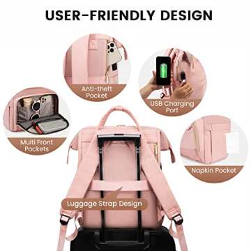 LOVEVOOK Laptop Backpack for Women Backpack Purse 15.6 Inch Travel Work Backpack Nurse Teacher Bag Large Capacity Computer Backpack with USB Port