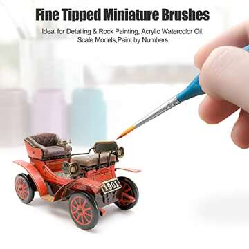 BOSOBO Miniature Paint Brushes Detail Set, 6 Pcs Fine Tipped Small Artist Paintbrushes for Acrylic Oil Watercolor Painting, Rock, Micro Model, Nail Art, Craft & Paint by Number, Travel Case Included