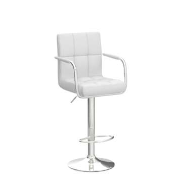 Huracan Bar Stools Set of 2 White Bar Chairs with Arms Swivel Counter Height Stools Adjustable Bar Stool with Back Bar Chair Armrest Modern Island Chairs for Kitchen 360 Degree (Silver/White, 2pcs)