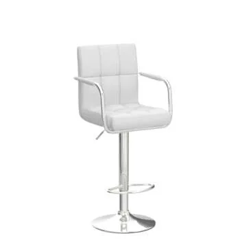 Huracan Bar Stools Set of 2 White Bar Chairs with Arms Swivel Counter Height Stools Adjustable Bar Stool with Back Bar Chair Armrest Modern Island Chairs for Kitchen 360 Degree (Silver/White, 2pcs)